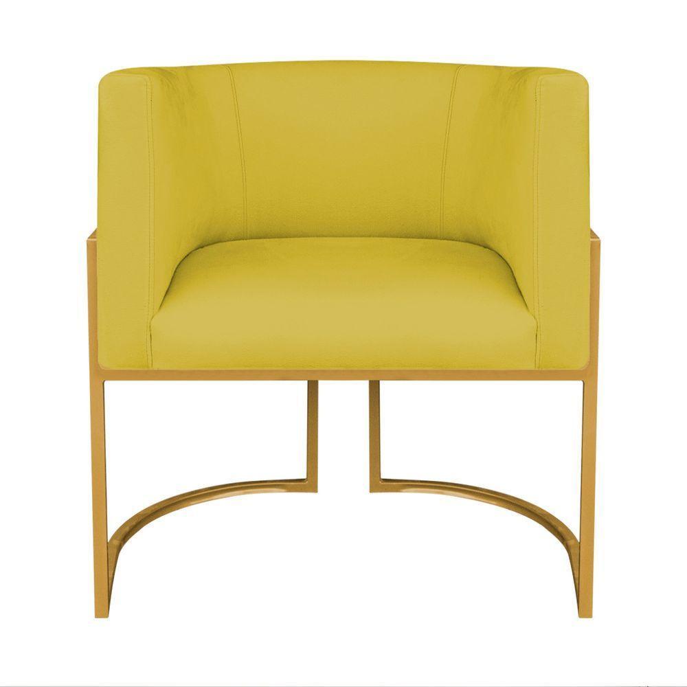 Kit Divã Luna 185cm Lado Direito E 01 Poltrona Base De Ferro Dourado Suede Cor Amarelo - 5
