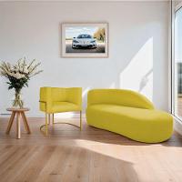 Kit Divã Luna 185cm Lado Direito E 01 Poltrona Base De Ferro Dourado Suede Cor Amarelo - 8