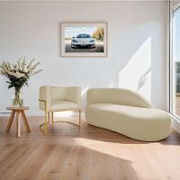 Kit Divã Luna 185cm Lado Direito E 01 Poltrona Base De Ferro Dourado Suede Cor Bege - 8