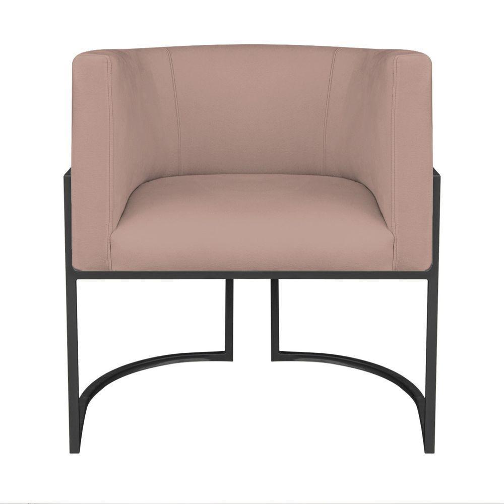 Kit Divã Luna 160cm Lado Esquerdo E 02 Poltronas Base De Ferro Preto Linho Cor Rosê - 5