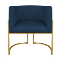 Kit Divã Luna 185cm Lado Esquerdo E 01 Poltrona Base De Ferro Dourado Suede Cor Azul Marinho