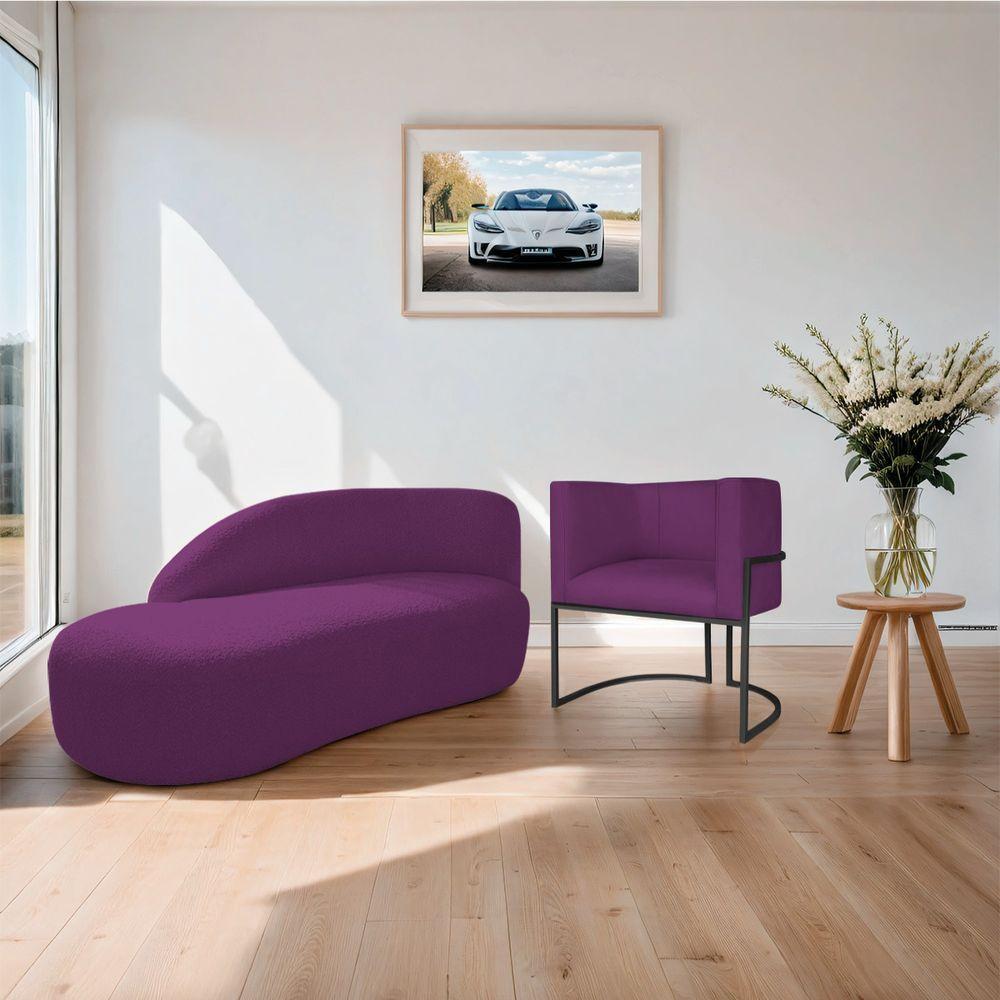 Kit Divã Luna 160cm Lado Esquerdo E 01 Poltrona Base De Ferro Preto Suede Cor Roxo - 8