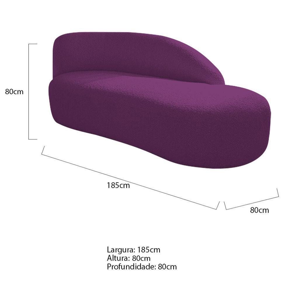 Kit Divã Luna 185cm Lado Direito E 01 Poltrona Base De Ferro Preto Suede Cor Roxo - 7