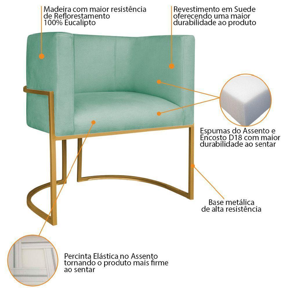 Kit Divã Luna 185cm Lado Esquerdo E 01 Poltrona Base De Ferro Dourado Suede Cor Azul Tiffany - 4
