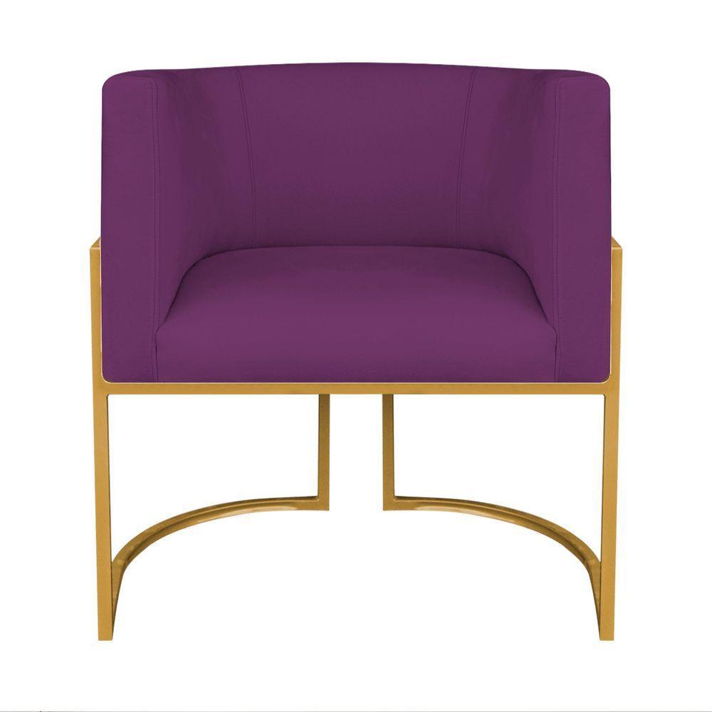 Kit Divã Luna 160cm Lado Esquerdo E 01 Poltrona Base De Ferro Dourado Suede Cor Roxo - 6