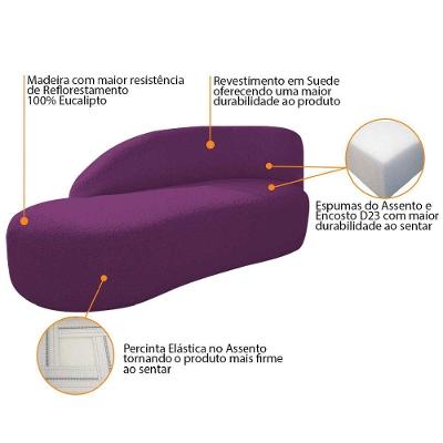 Kit Divã Luna 160cm Lado Esquerdo E 01 Poltrona Base De Ferro Dourado Suede Cor Roxo
