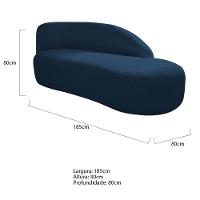 Kit Divã Luna 185cm Lado Direito E 02 Poltronas Base De Ferro Preto Suede Cor Azul Marinho - 7