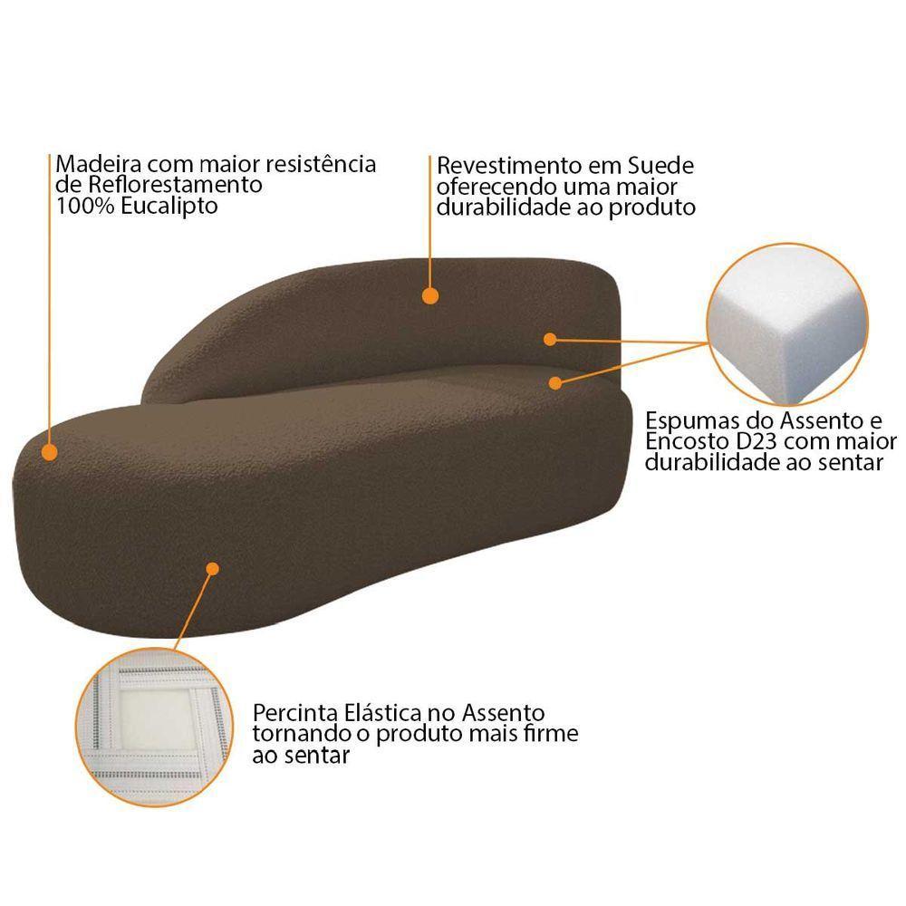 Kit Divã Luna 160cm Lado Esquerdo E 01 Poltrona Base De Ferro Preto Suede Cor Marrom - 4