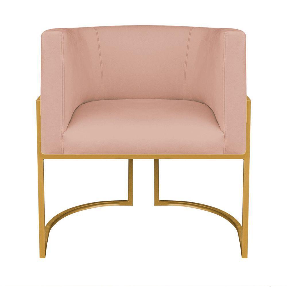 Kit Divã Luna 185cm Lado Direito E 01 Poltrona Base De Ferro Dourado Suede Cor Rosê - 5