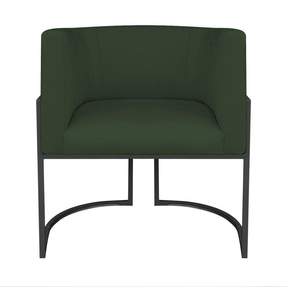 Kit Divã Luna 185cm Lado Direito E 02 Poltronas Base De Ferro Preto Linho Cor Verde - 6