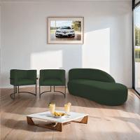 Kit Divã Luna 185cm Lado Direito E 02 Poltronas Base De Ferro Preto Linho Cor Verde - 5