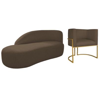 Kit Divã Luna 160cm Lado Esquerdo E 01 Poltrona Base De Ferro Dourado Suede Cor Marrom