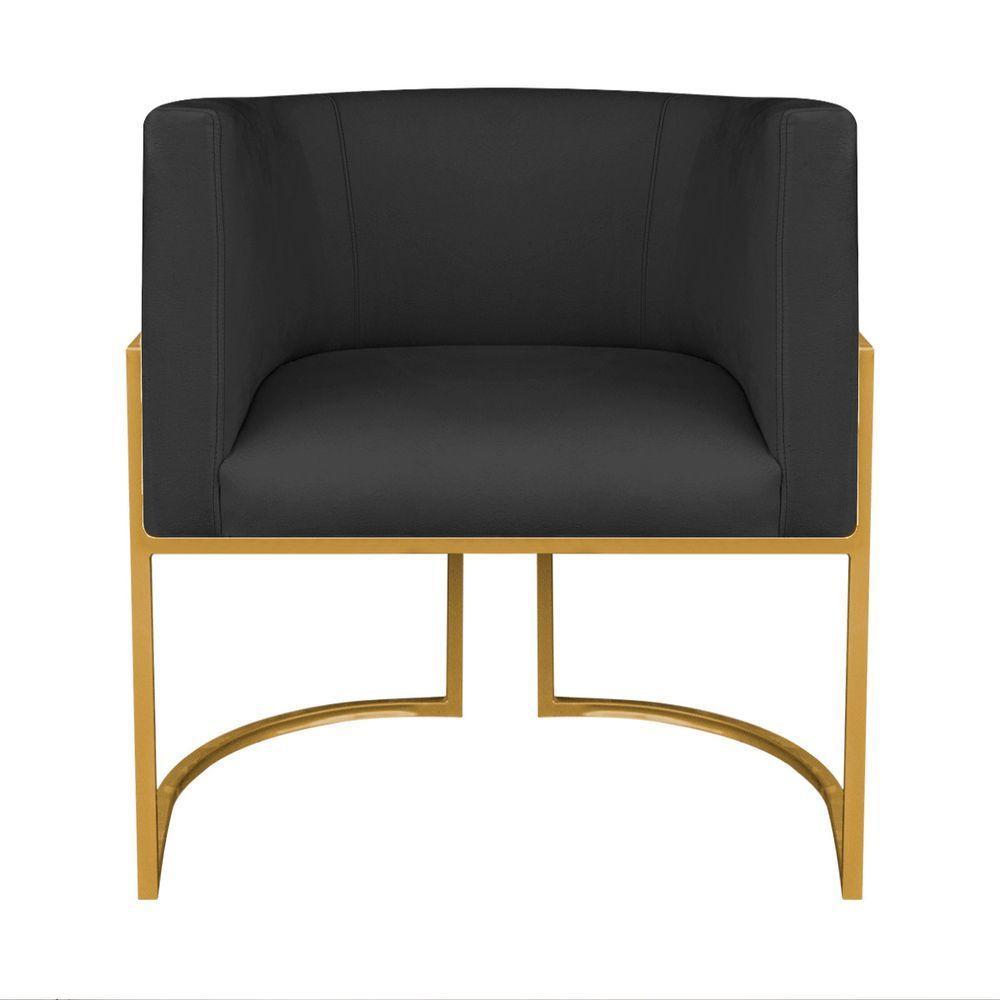 Kit Divã Luna 160cm Lado Esquerdo E 01 Poltrona Base De Ferro Dourado Suede Cor Preto - 5
