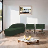 Kit Divã Luna 185cm Lado Esquerdo E 02 Poltronas Base De Ferro Preto Linho Cor Verde - 7