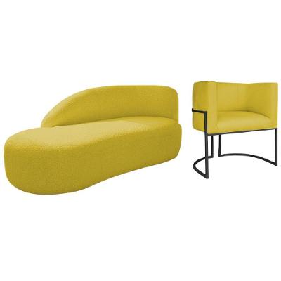 Kit Divã Luna 160cm Lado Esquerdo E 01 Poltrona Base De Ferro Preto Suede Cor Amarelo