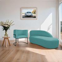 Kit Divã Luna 185cm Lado Direito E 01 Poltrona Base De Ferro Preto Suede Cor Azul Turquesa - 8