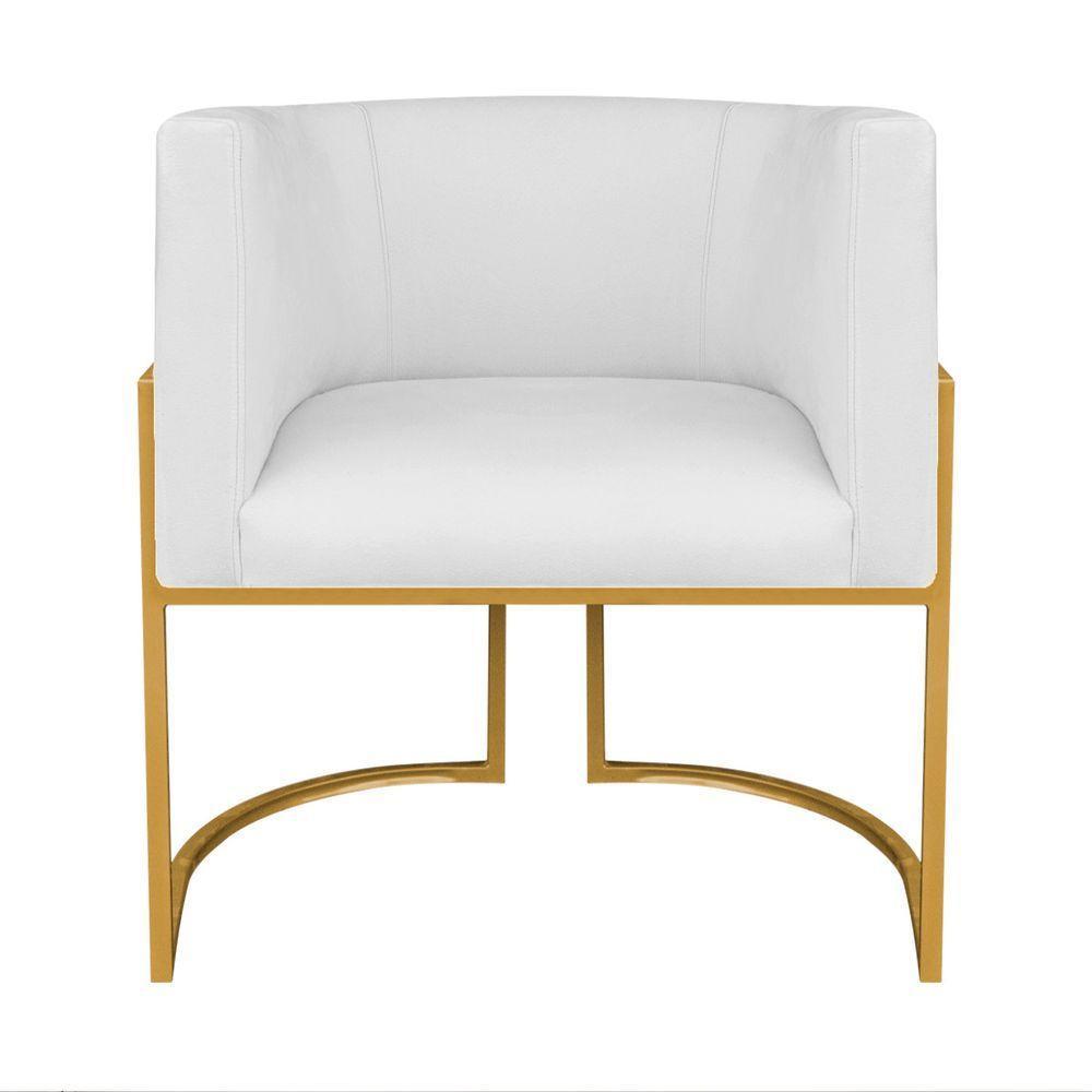 Kit Divã Luna 185cm Lado Esquerdo E 01 Poltrona Base De Ferro Dourado Suede Cor Branco - 5
