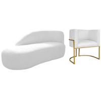 Kit Divã Luna 185cm Lado Esquerdo E 01 Poltrona Base De Ferro Dourado Suede Cor Branco - 1