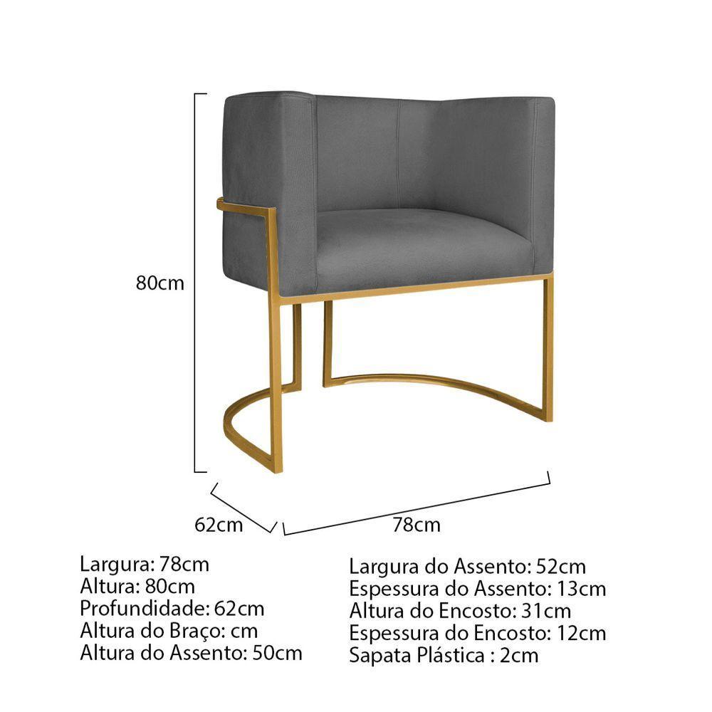 Kit Divã Luna 185cm Lado Esquerdo E 02 Poltronas Base De Ferro Dourado Linho Cor Cinza Escuro - 3