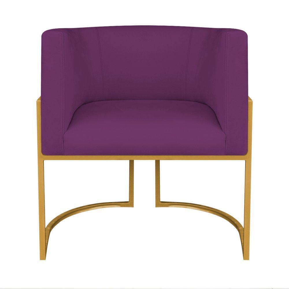 Kit Divã Luna 185cm Lado Direito E 01 Poltrona Base De Ferro Dourado Suede Cor Roxo - 3