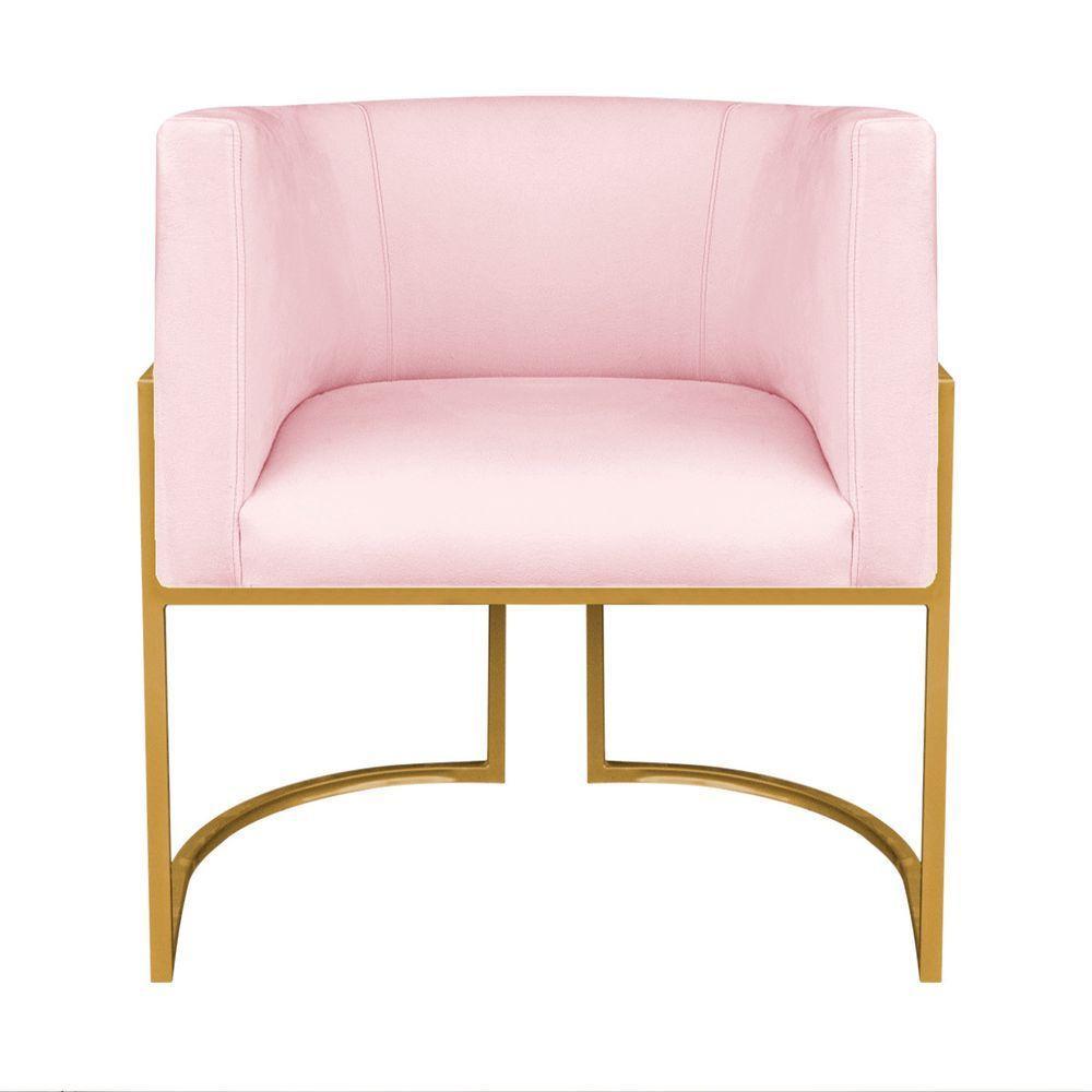 Kit Divã Luna 185cm Lado Esquerdo E 01 Poltrona Base De Ferro Dourado Suede Cor Rosa Bebê - 5