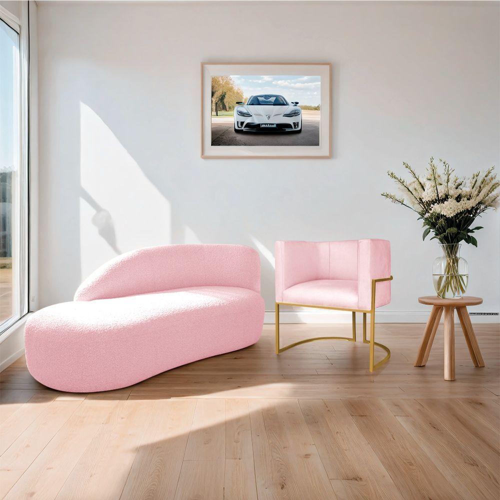 Kit Divã Luna 185cm Lado Esquerdo E 01 Poltrona Base De Ferro Dourado Suede Cor Rosa Bebê - 8