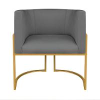 Kit Divã Luna 185cm Lado Direito E 02 Poltronas Base De Ferro Dourado Linho Cor Cinza Escuro - 2