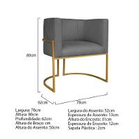 Kit Divã Luna 185cm Lado Direito E 02 Poltronas Base De Ferro Dourado Linho Cor Cinza Escuro - 6