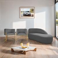 Kit Divã Luna 185cm Lado Direito E 02 Poltronas Base De Ferro Dourado Linho Cor Cinza Escuro - 8