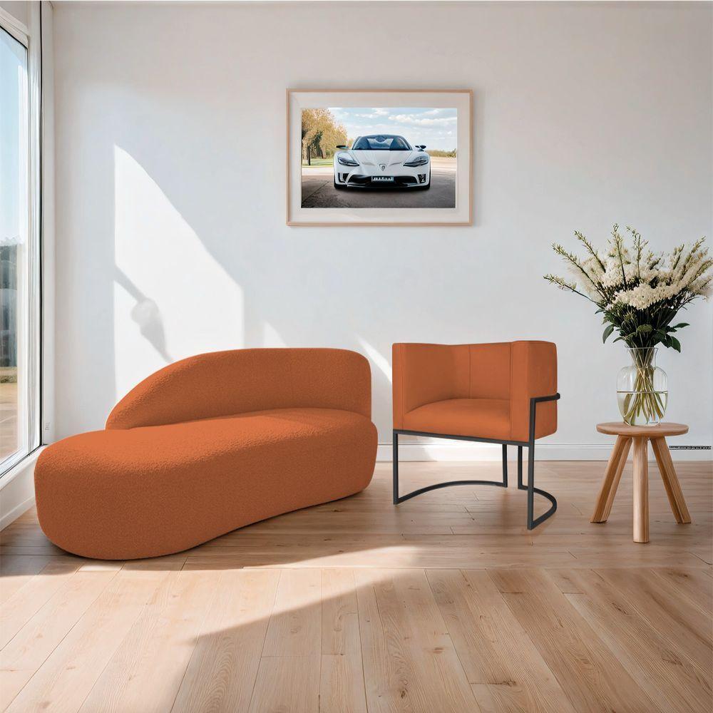 Kit Divã Luna 185cm Lado Esquerdo E 01 Poltrona Base De Ferro Preto Suede Cor Terracota - 8
