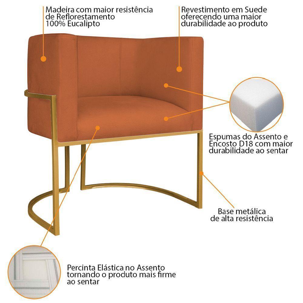 Kit Divã Luna 185cm Lado Esquerdo E 01 Poltrona Base De Ferro Dourado Suede Cor Terracota - 4