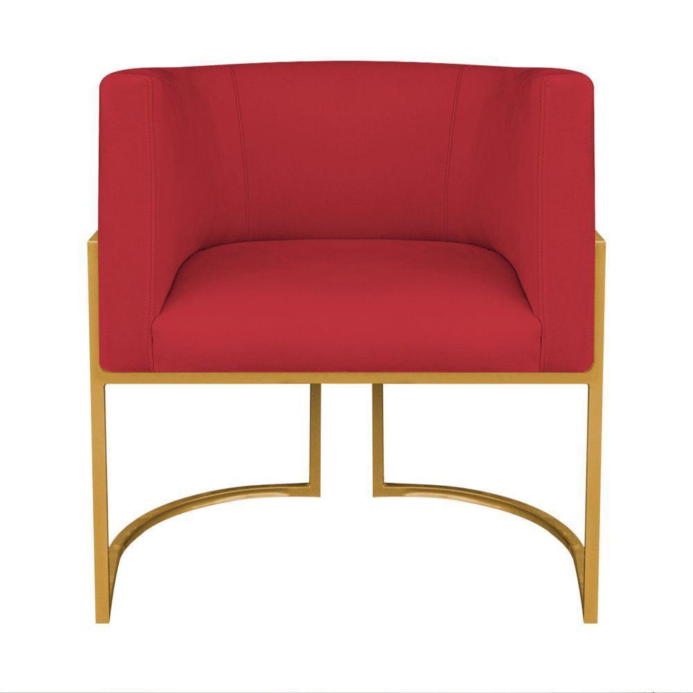Kit Divã Luna 185cm Lado Direito E 01 Poltrona Base De Ferro Dourado Suede Cor Vermelho - 4