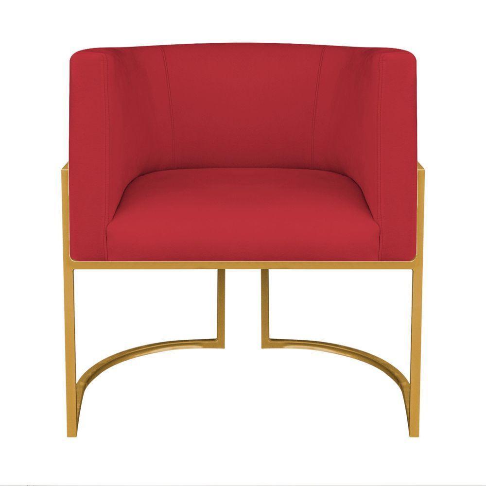 Kit Divã Luna 185cm Lado Esquerdo E 01 Poltrona Base De Ferro Dourado Suede Cor Vermelho - 5