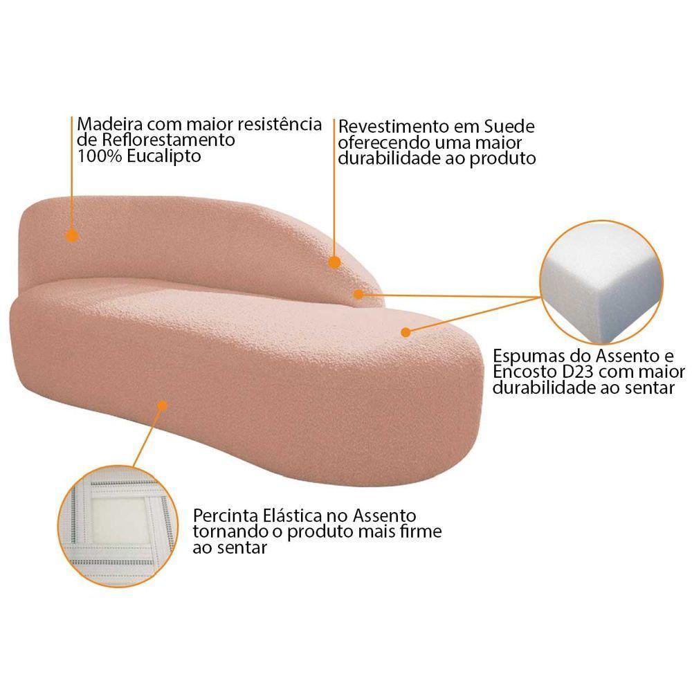 Kit Divã Luna 185cm Lado Direito E 02 Poltronas Base De Ferro Preto Suede Cor Rosê - 6