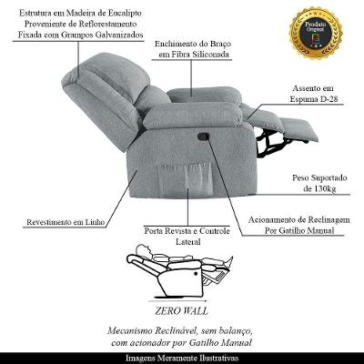 Poltrona Do Papai Reclinável Melim Zero Wall Linho Fh1 - D'rossi Cor Cinza