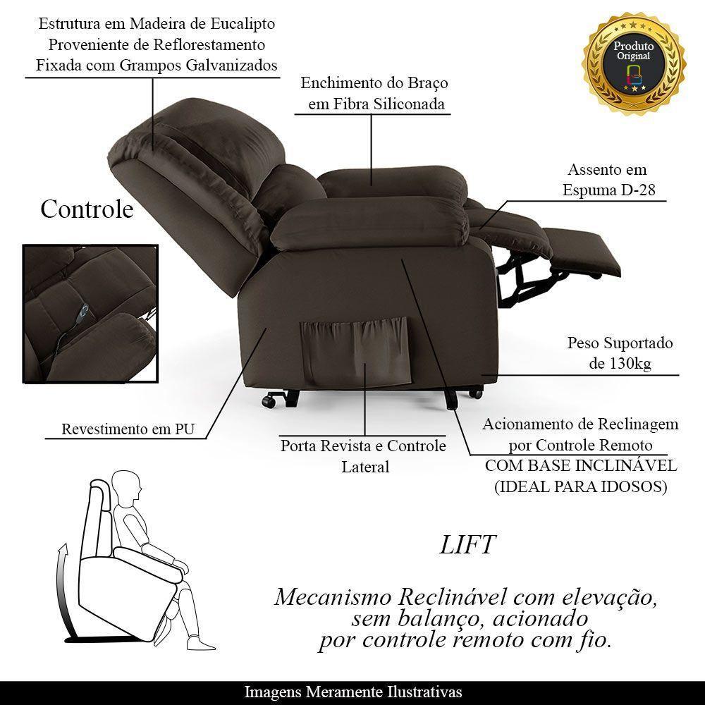 Poltrona Do Papai Reclinável Melim Elevação Lift Elétrico Sintético Pu Fh1 - D'rossi Cor Marrom - 8
