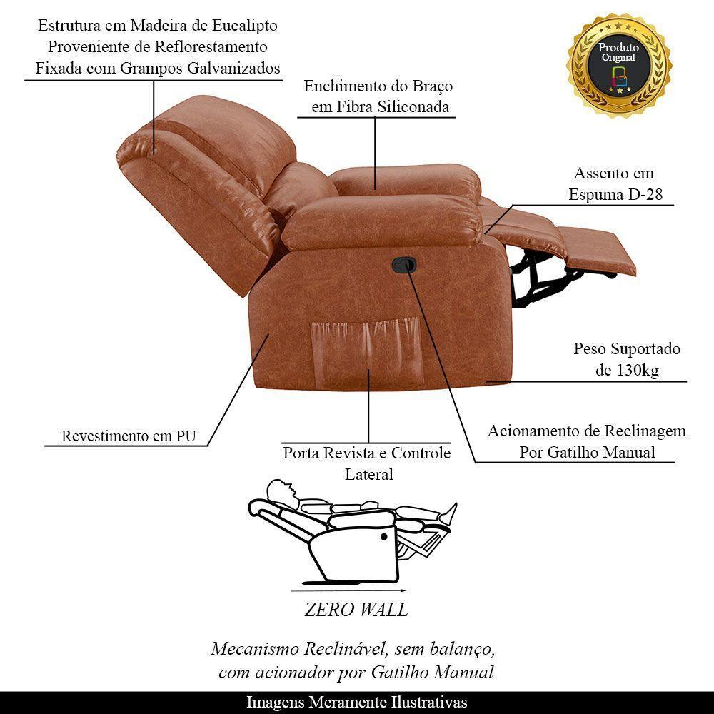 Poltrona Do Papai Reclinável Melim Zero Wall Pu Brilho Fh1 - D'rossi Cor Caramelo - 8