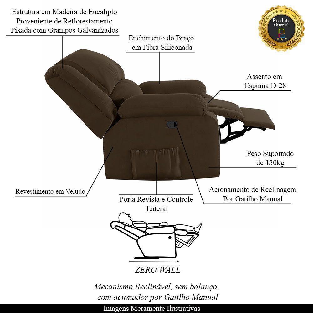 Poltrona Do Papai Reclinável Melim Zero Wall Veludo Fh1 - D'rossi Cor Marrom - 6