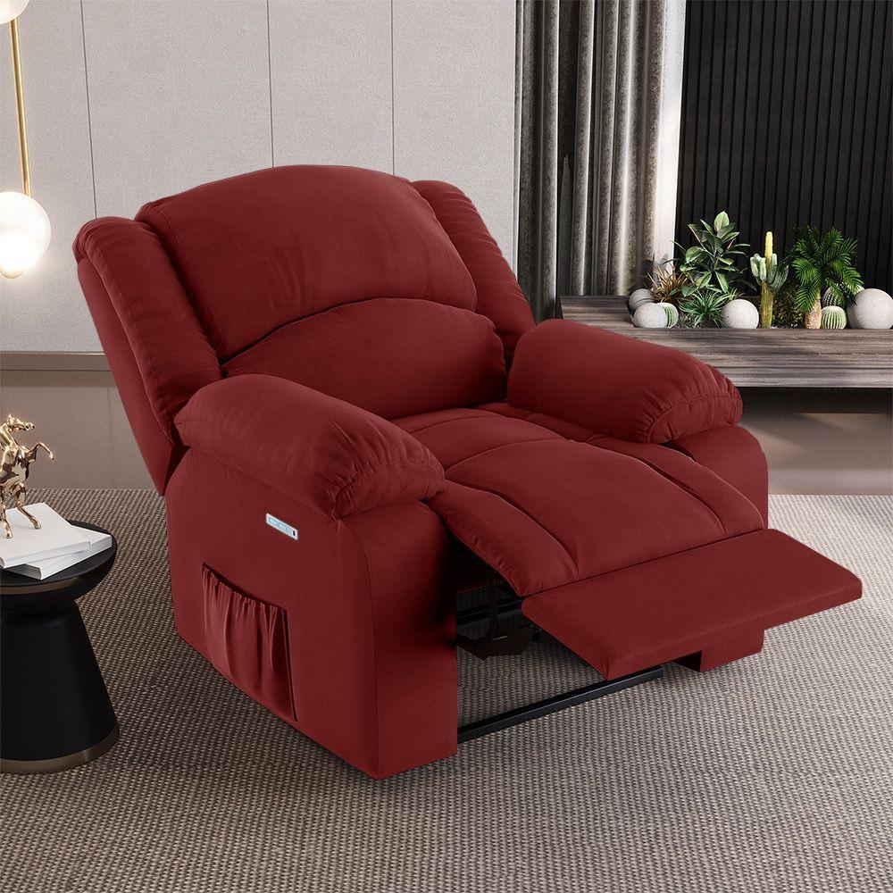 Poltrona Do Papai Reclinável Melim Elétrica Led Veludo Fh1 - D'rossi Cor Vermelho - 7