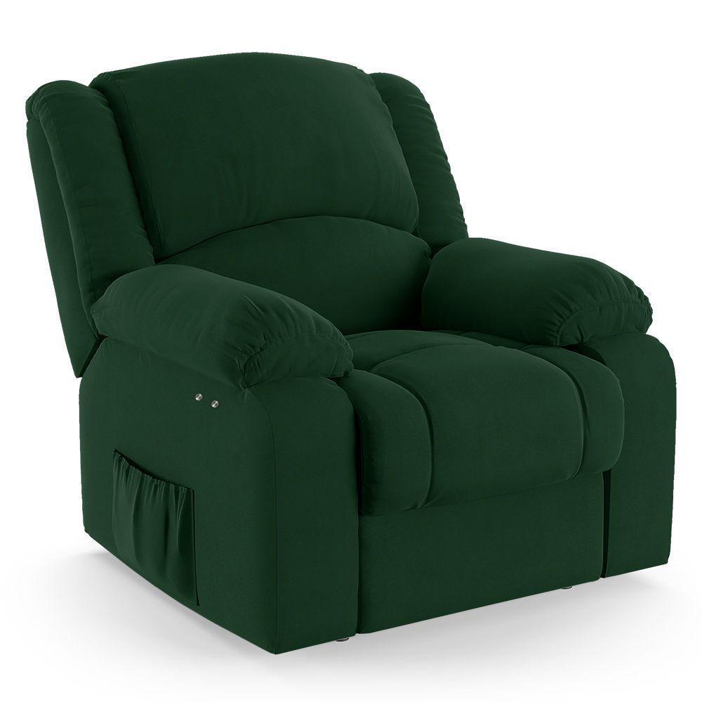 Poltrona Do Papai Reclinável Melim Power Touch Massagem Veludo Verde Fh1 - D'rossi - 1
