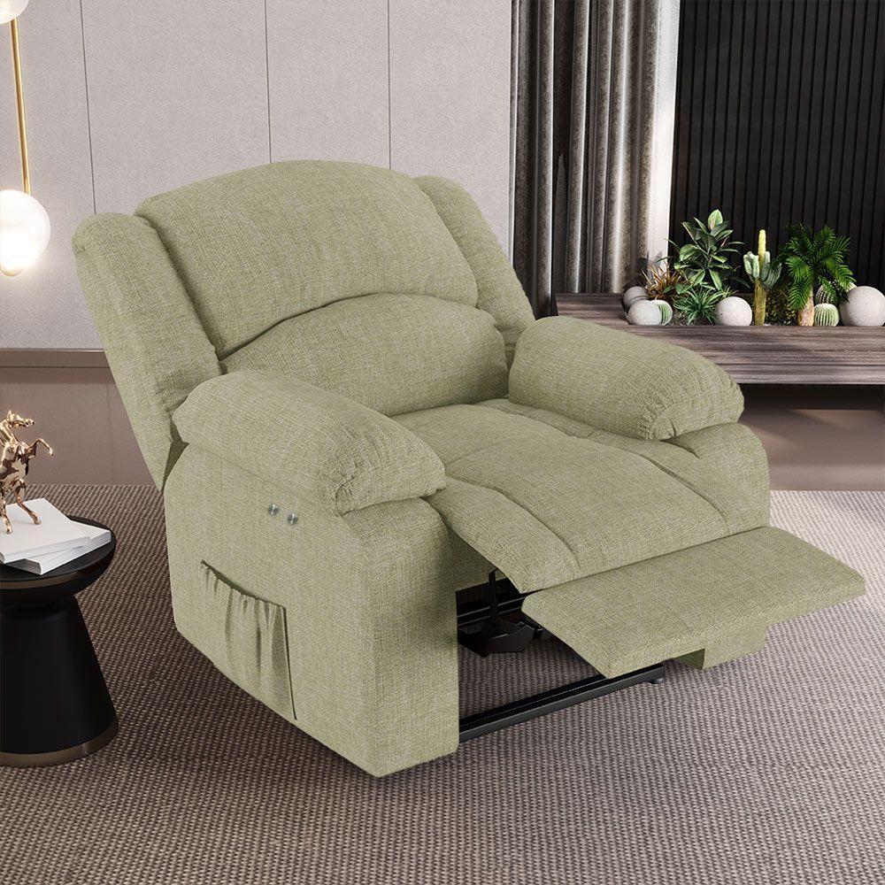 Poltrona Do Papai Reclinável Melim Power Touch Massagem Linho Fh1 - D'rossi Cor Bege - 7