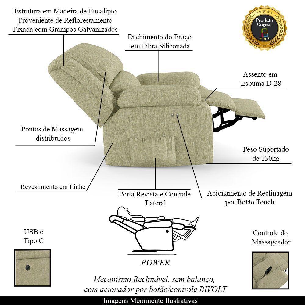 Poltrona Do Papai Reclinável Melim Power Touch Massagem Linho Bege Fh1 - D'rossi - 8