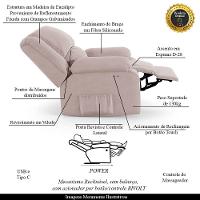 Poltrona Do Papai Reclinável Melim Power Touch Massagem Veludo Fh1 - D'rossi Cor Rose - 6