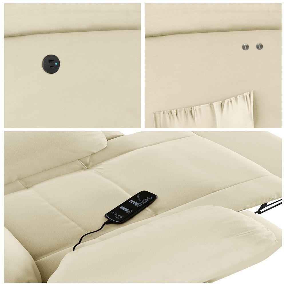 Poltrona Do Papai Reclinável Melim Power Touch Massagem Sintético Pu Fh1 - D'rossi Cor Bege - 4
