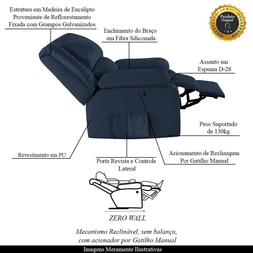 Poltrona Do Papai Reclinável Melim Zero Wall Sintético Pu Fh1 - D'rossi Cor Azul - 6