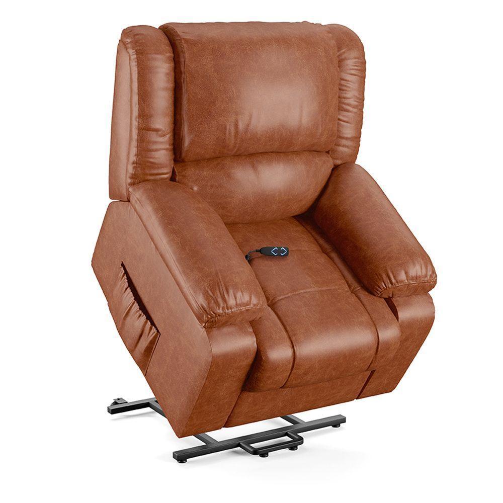 Poltrona Do Papai Reclinável Melim Elevação Lift Elétrico Pu Brilho Fh1 - D'rossi Cor Caramelo - 7