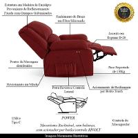 Poltrona Do Papai Reclinável Melim Power Touch Massagem Veludo Vermelho Fh1 - D'rossi - 6
