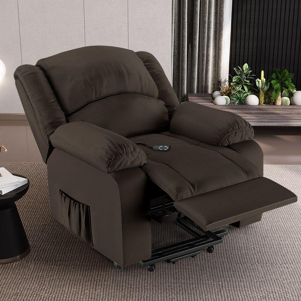 Poltrona Do Papai Reclinável Melim Elevação Lift Elétrico Pu Marrom Fh1 - D'rossi - 7