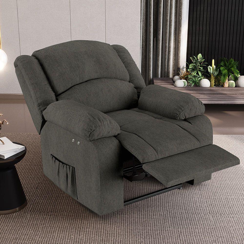 Poltrona Do Papai Reclinável Melim Power Touch Massagem Linho Fh1 - D'rossi Cor Grafite - 6