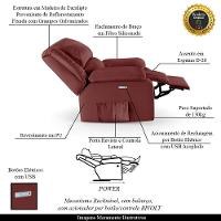 Poltrona Do Papai Reclinável Melim Elétrica Led Sintético Pu Fh1 - D'rossi Cor Vermelho - 8